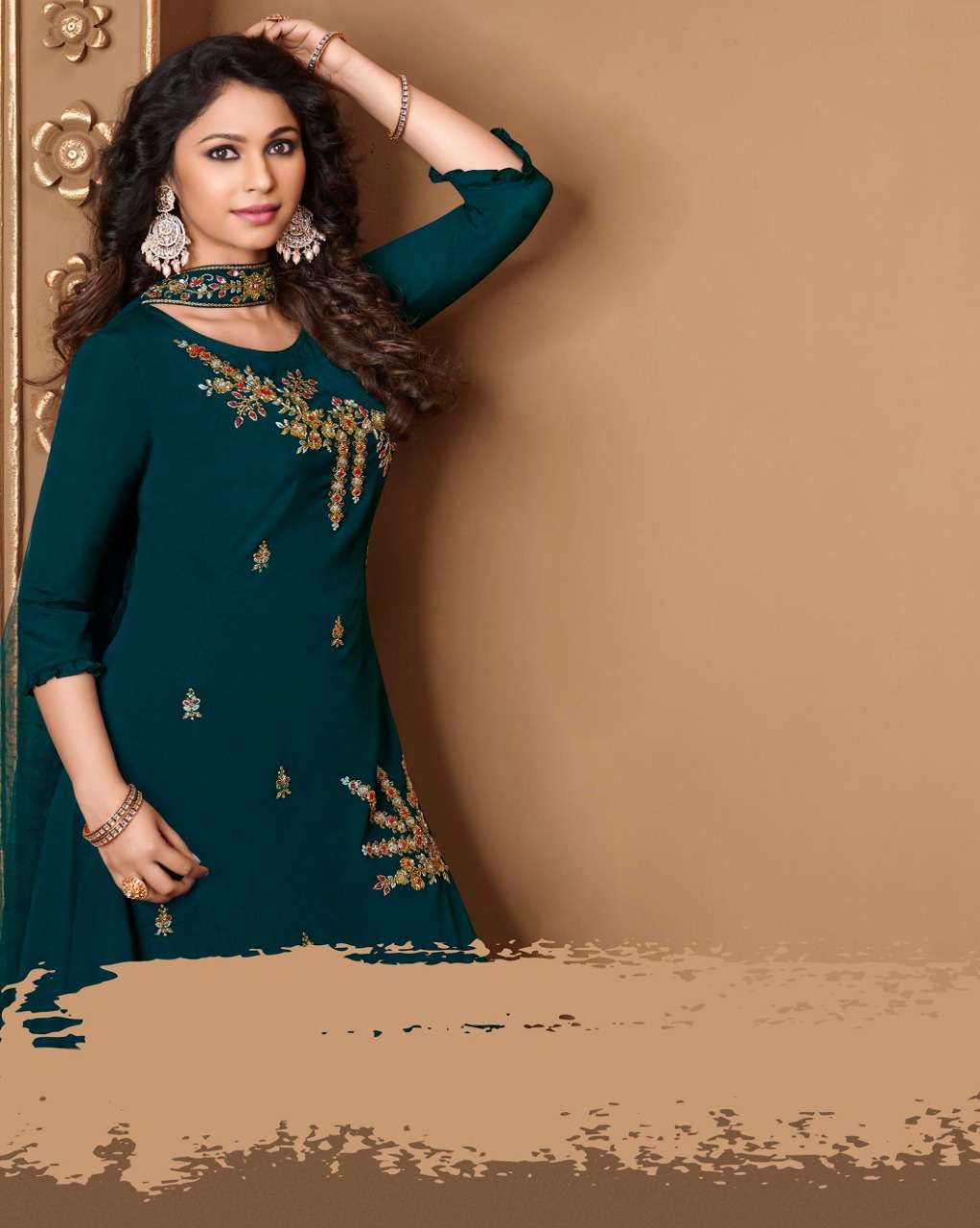 Lily & Lali-Glorious-Handwork-Chinnon-Kurti-Gharara-Organza-Dupatta-8074-C